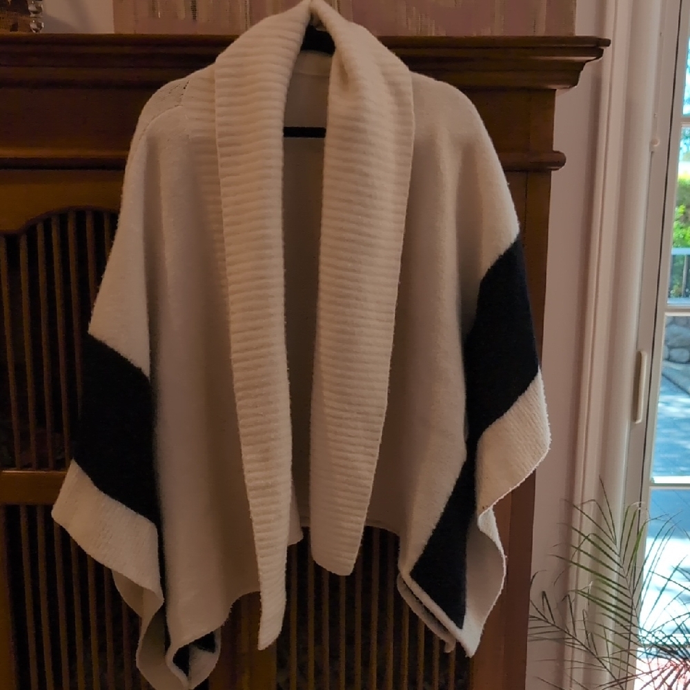 Rag & Bone Cream and Black Chunky Knit Poncho Sweater- Merino Wool